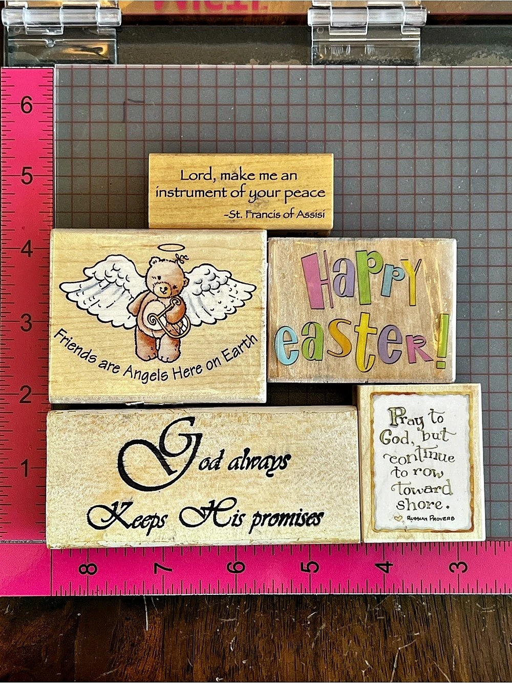 Wood-Mounted Rubber Stamp Set Easter Faith